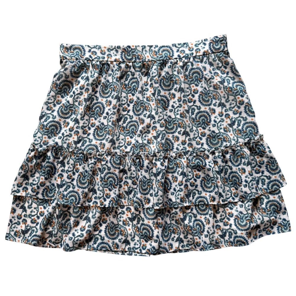 J.Crew Womens Paisley Floral Tiered Ruffle Mini Skirt Blue Orange Size M‎